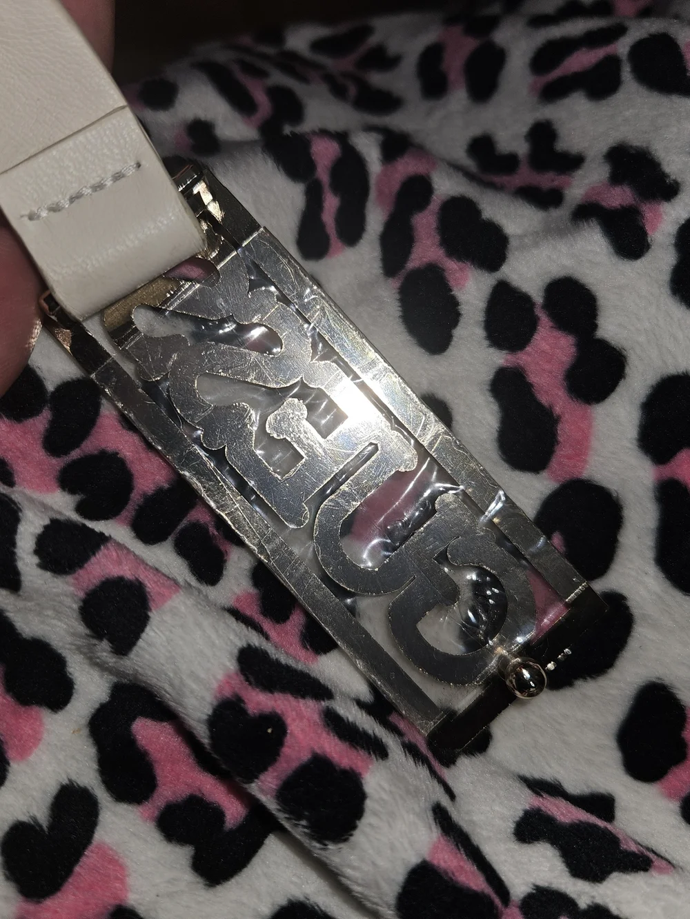 GUESS Ivory Belt with Gold Logo Buckle